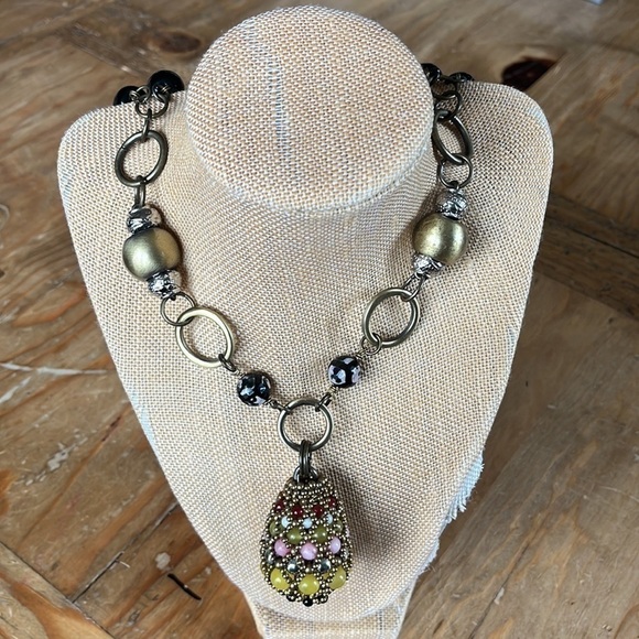 20” Pam Hiran Anthropologie Chunky Boho Teardrop Beaded Pendant Necklace - Picture 5 of 15